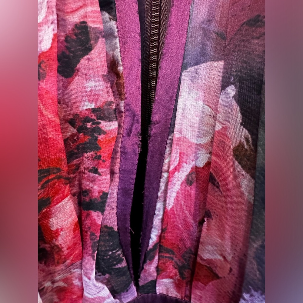 Marchesa Notte Plum Floral Print Chiffon Gown Maxi Dress in Size 10 - Picture 9 of 9